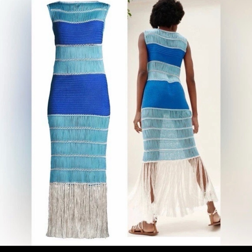 Chic Blue and White Knit Swim Coverup Emily In Paris